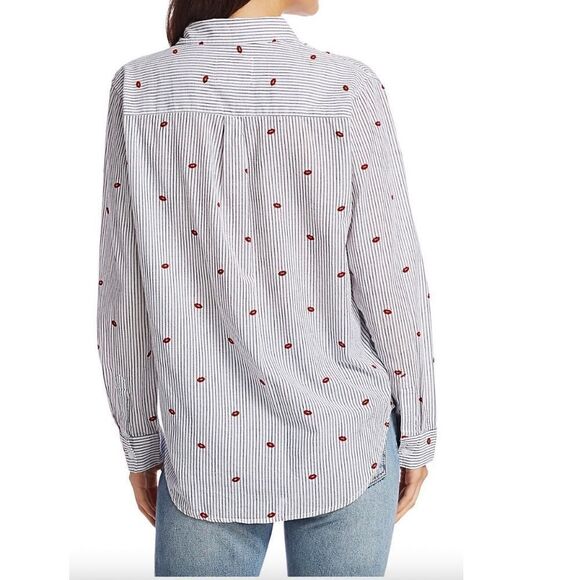 RAILS Taylor Striped Lip-print Cotton-blend Shirt In Flocked Kisses S - Picture 3 of 10